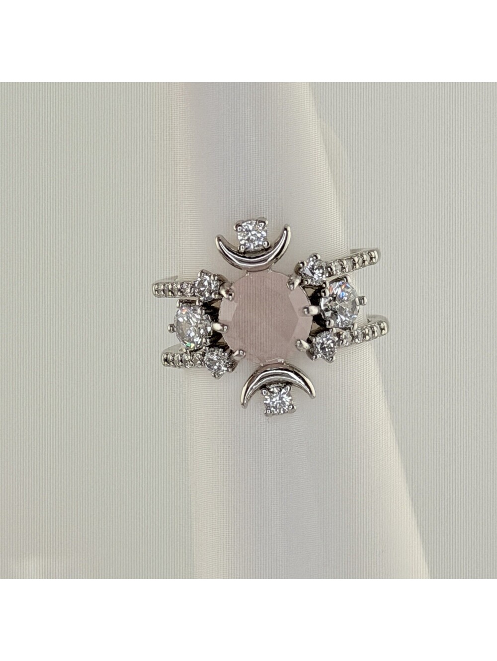 Bomb Party Retro RBP4146 Ring Sz 7 "Ice Princess" Genuine Rose Quartz HTF Moons